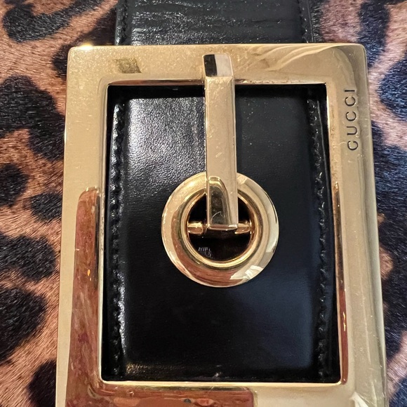 GUCCI “Lady” Black Leopard Buckle Clutch Bag - Picture 2 of 4